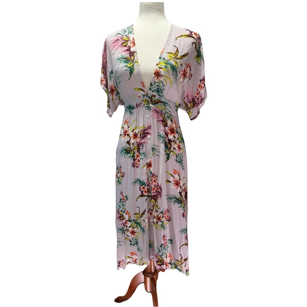 NWT LOVESTICH V NECK FLORAL BOHO MIDI DRESS SIZE SMALL